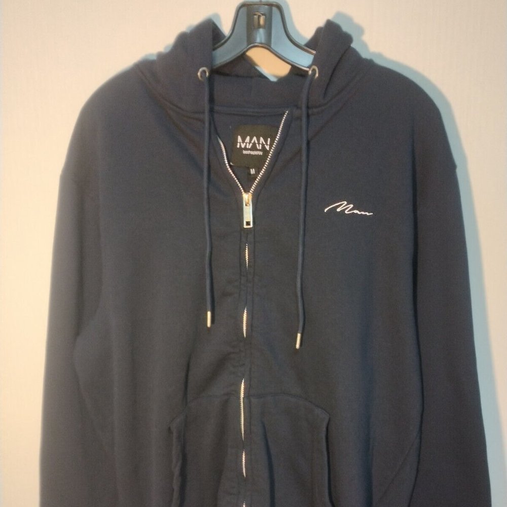 Apparel MAN Boohoo Men's Full Zip Long Sleeved Medium Navy Hoodie Sweatshirt